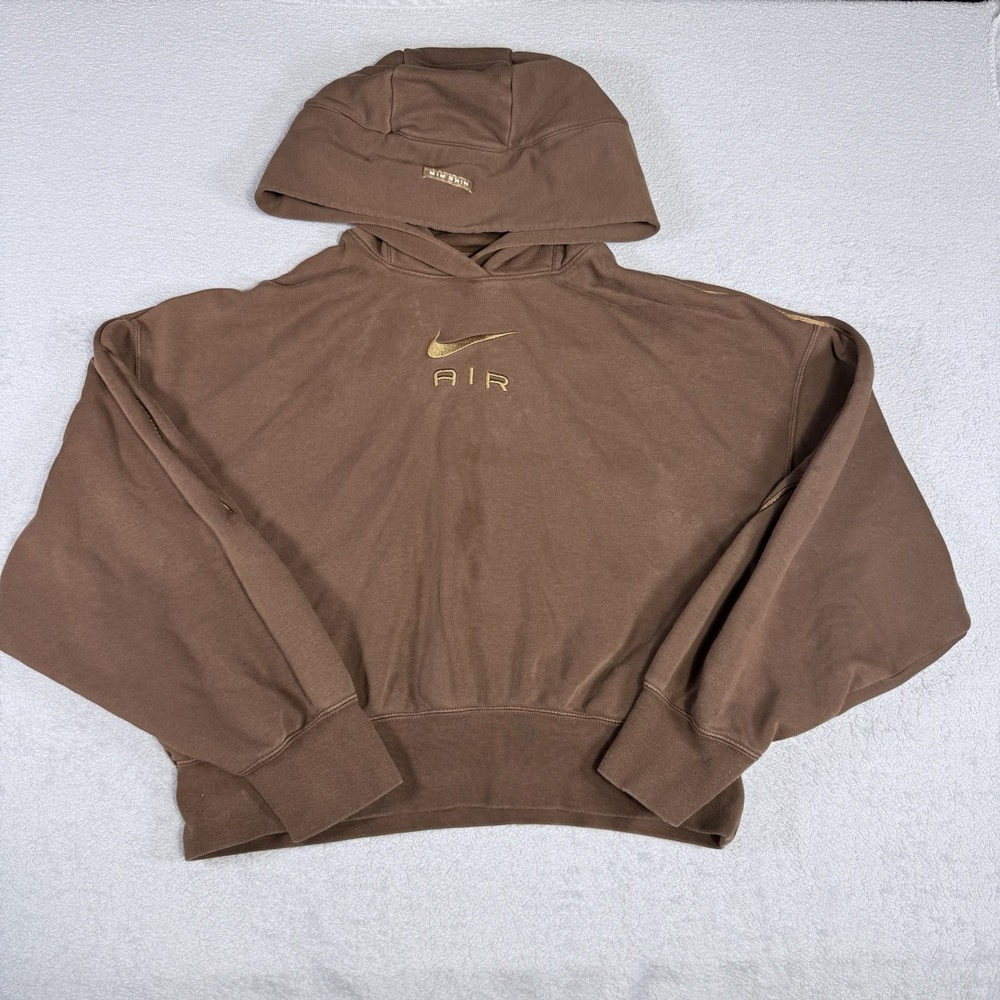 Nike Air Cropped Hoodie Womens Size XS Brown Full Zip Sweatshirt Swoosh